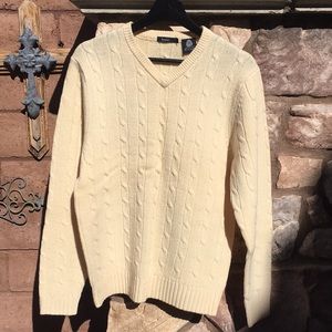 Bossini Cable Knit New Wool V-neck Sweater Size Medium Cabin Core
